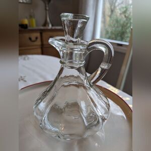 Vintage 1940s Anchor Hocking Glass Cruet Original Hollow Glass Stopper 5" Tall.